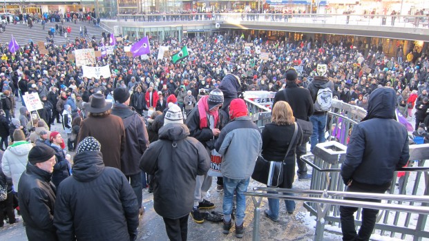 View from speaker's podium at the Sergels Torg plaza. A sea of protesters, basically.